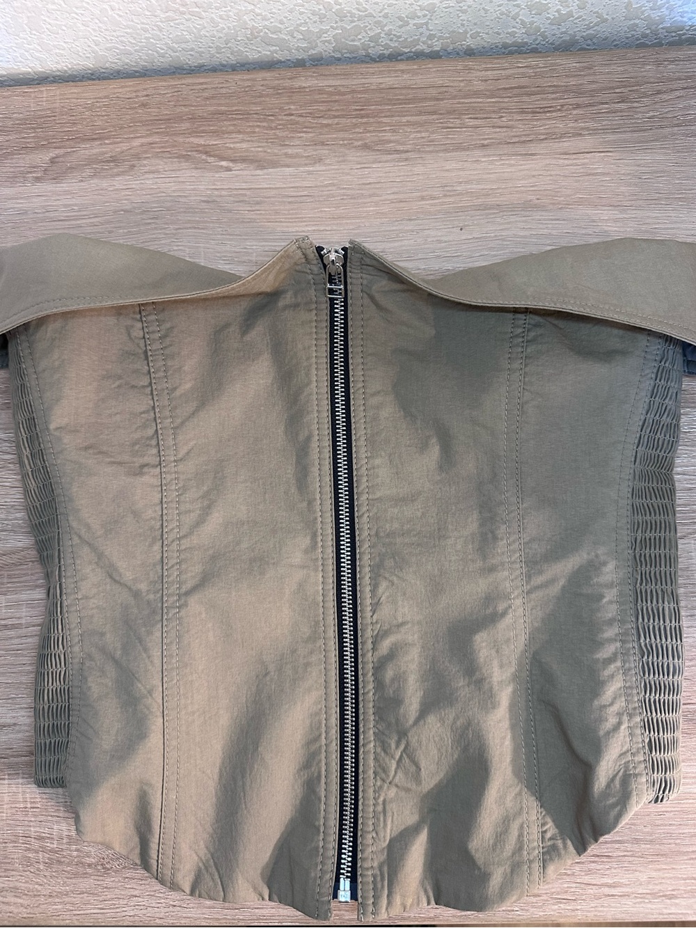 NWT Zara Olive Off Shoulder Corset Crop Top Smocked Size M